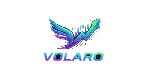Volaro — crypto price prediction game with candlestick chart and upward trend arrow